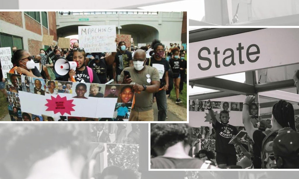 A collage of photos from Taylor Martin's protest