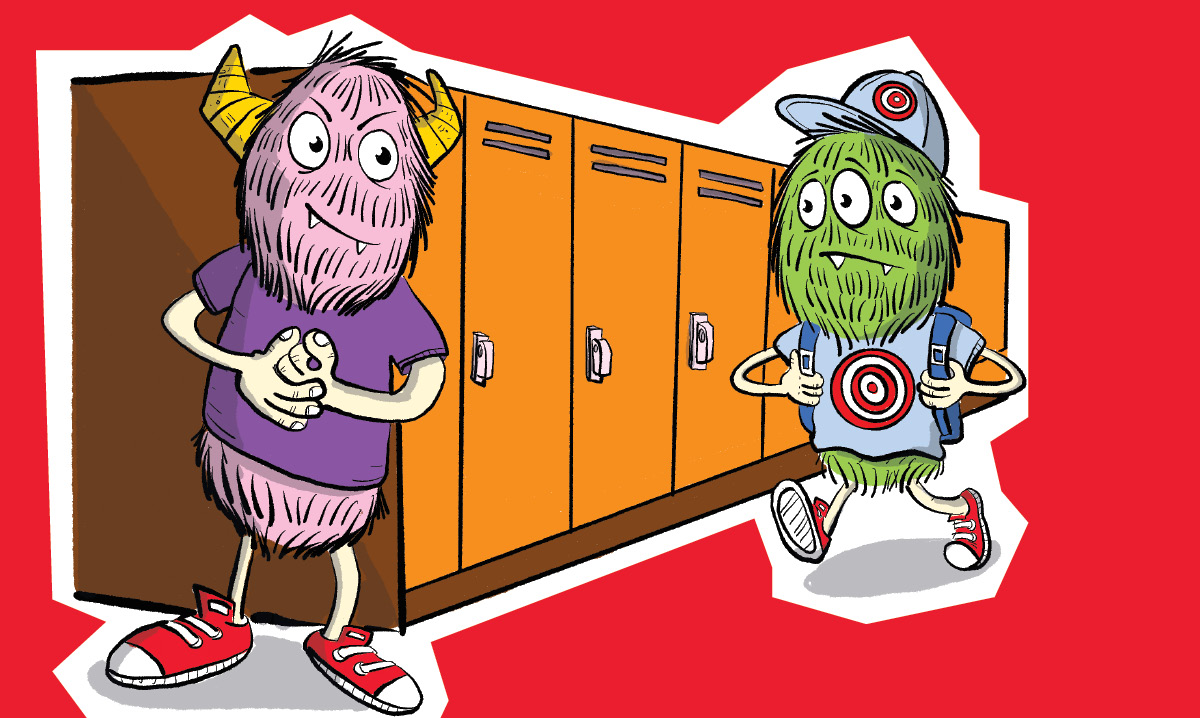 A bully monster cracking his knuckles at another monster