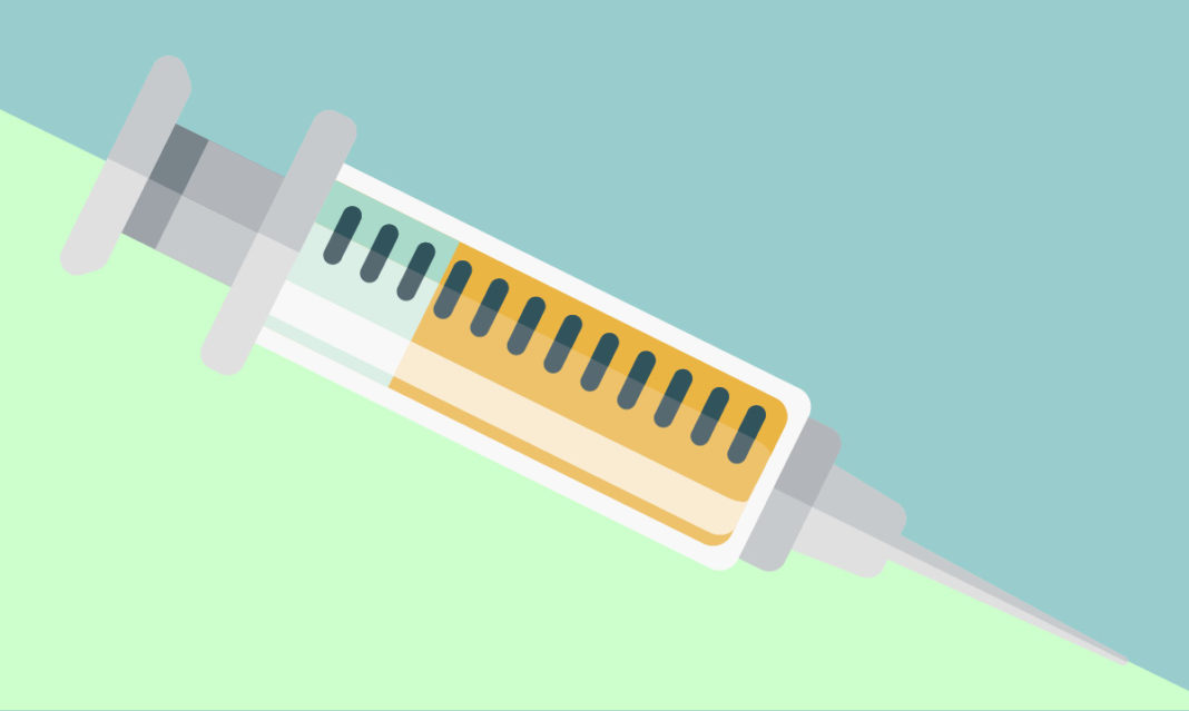 Ann illustration of a shot on a green and teal background