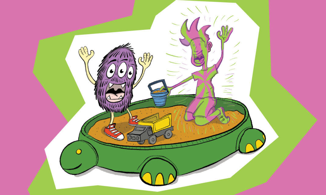 An illustration of a monster playing with an imaginary monster