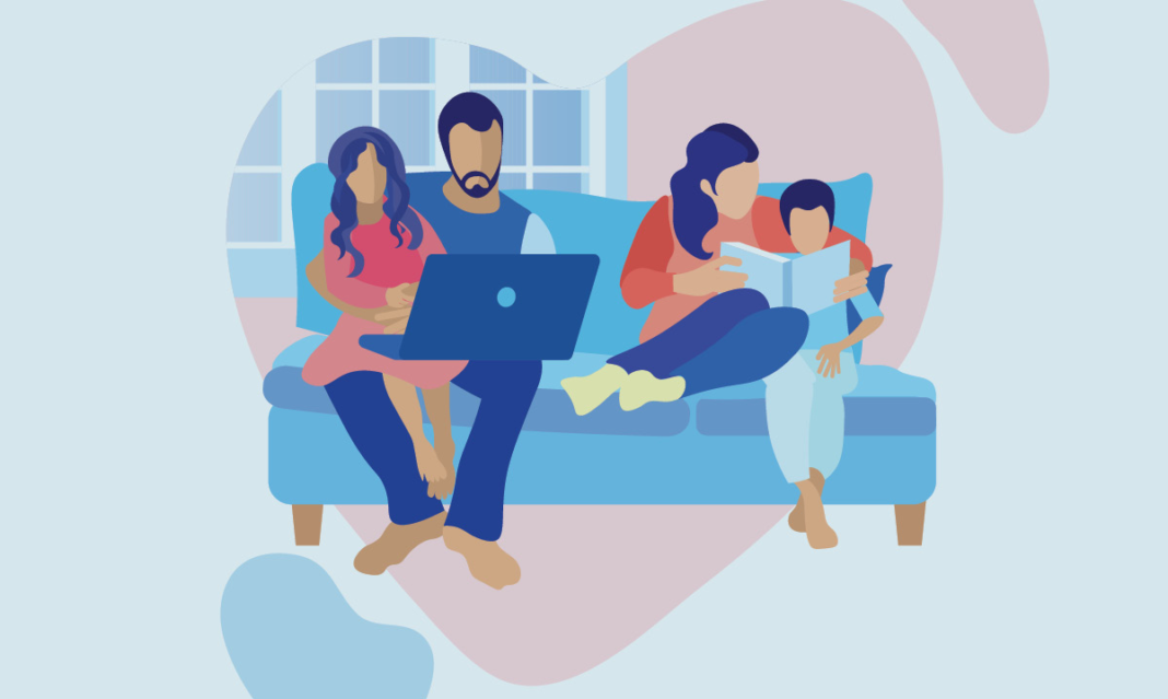 Illustration of a family on a couch