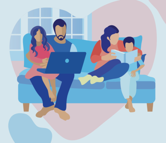 Illustration of a family on a couch