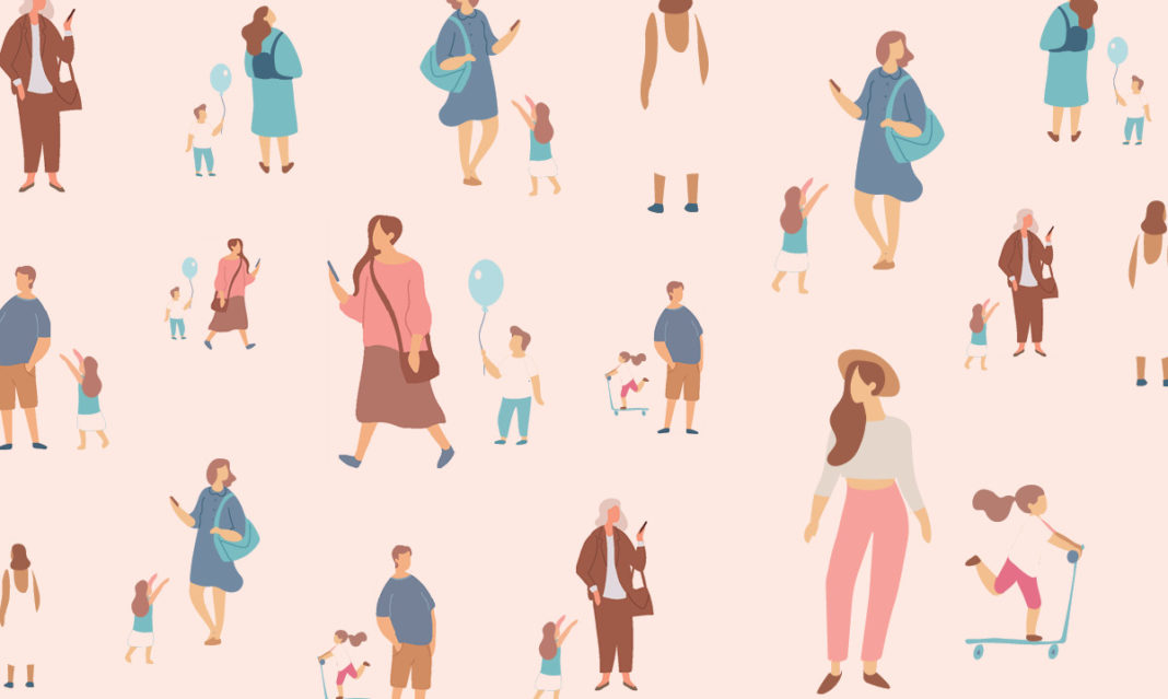 Illustration of parents parenting while distracted