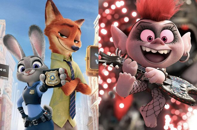 Images from Zootopia and Trolls