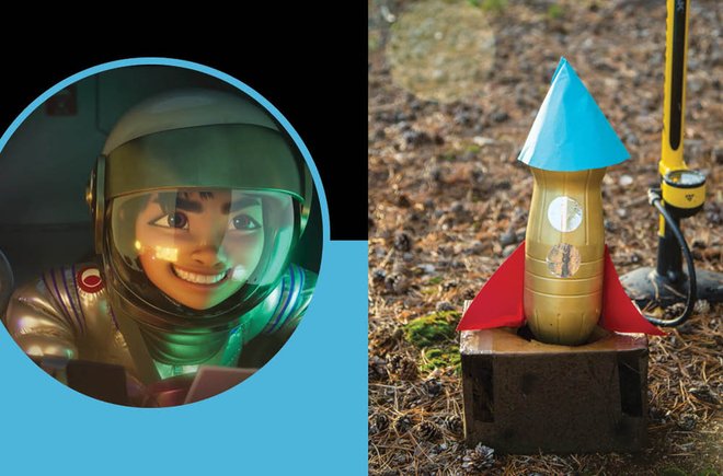 An image from one Over The Moon and an image of a rocket