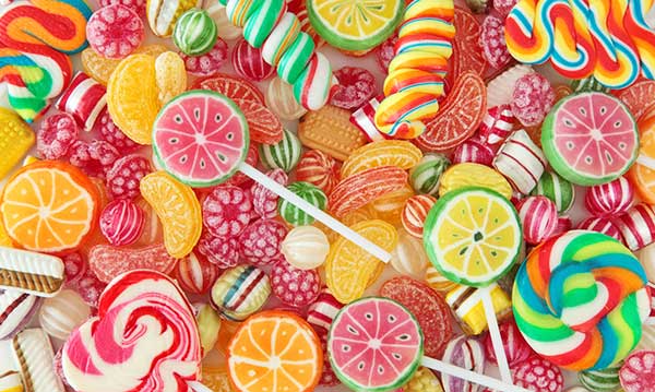 A pile of colorful lollipops