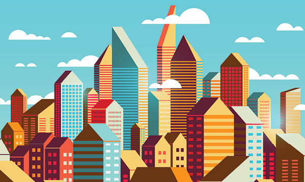 Digital drawing of a city skyline