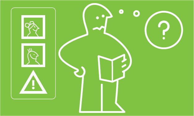 A drawing of a puzzled looking man on a green background