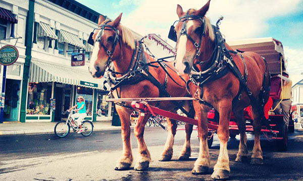 Horse-drawn carriage on Main Street at Mackinac Island