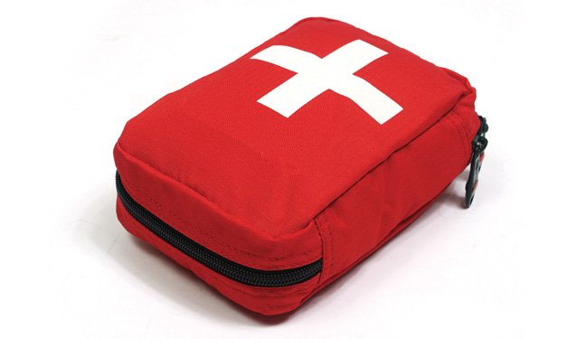 A red medical bag on a white background