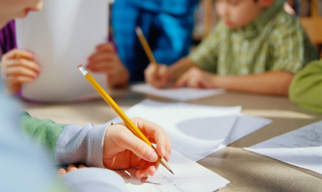 A child doing schoolwork