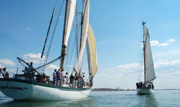 Two tall ships on a lake in Michigan