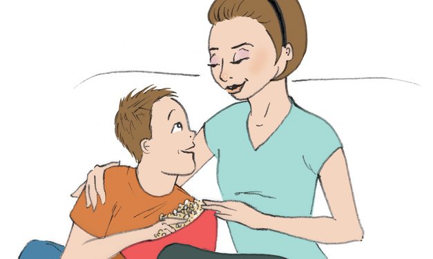 illustration of teen looking up at woman