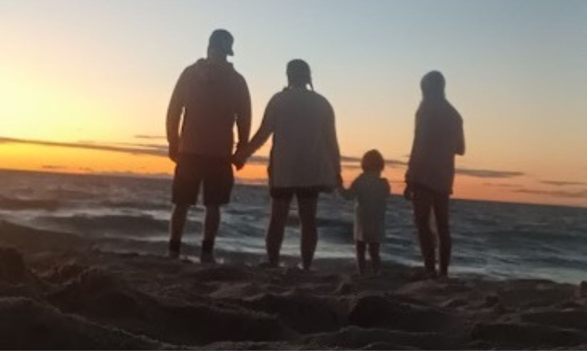 Eugenie Wysocki and her family on the beach.