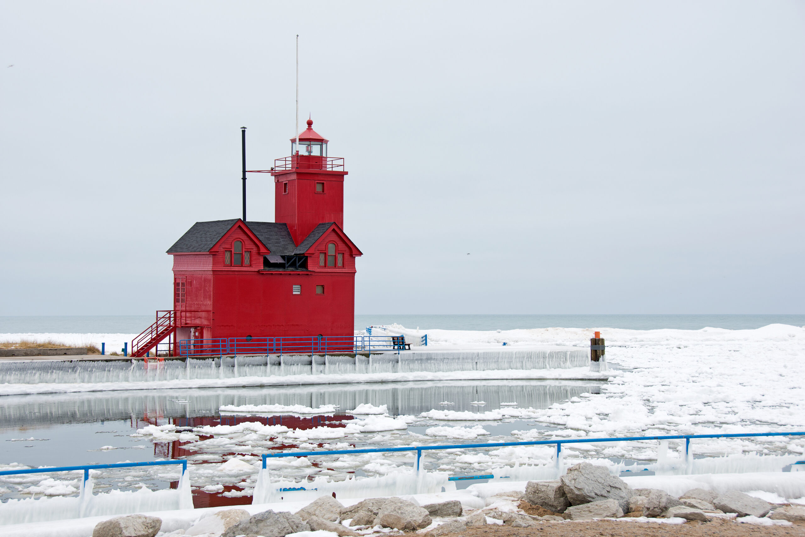 Holland Harbor Lighthouse at Holland Michigan during Winter