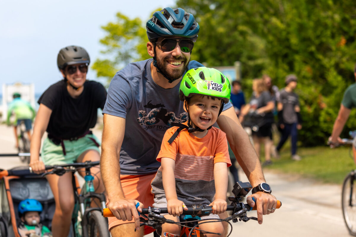 Family biking at Mackinac Island