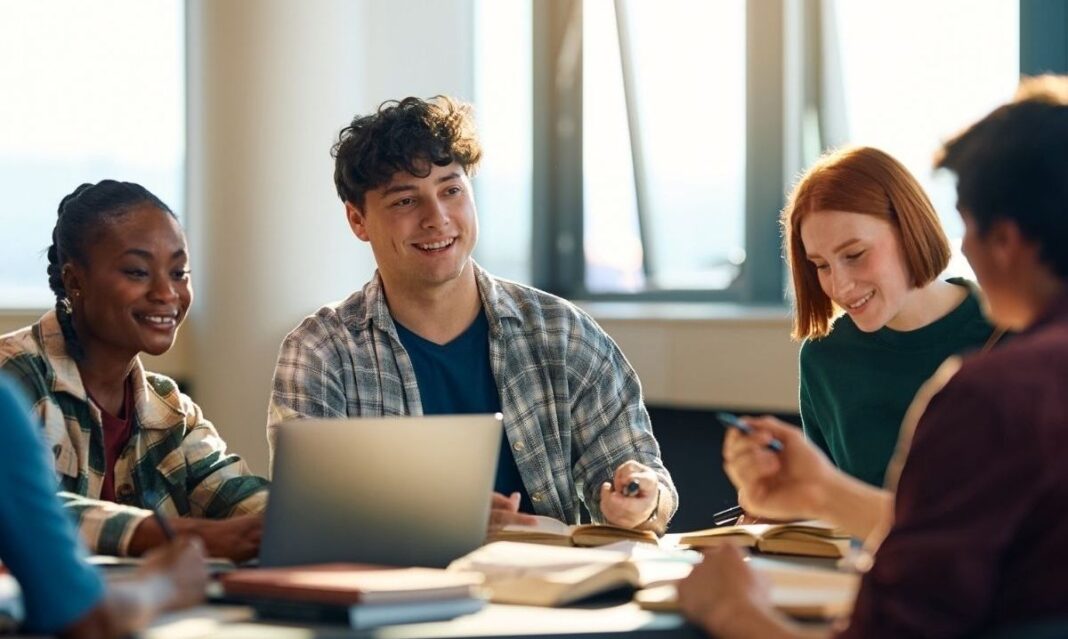 Group of diverse college students studying together at a university in Michigan, representing MAAP admissions eligibility for students with a 3.0 GPA