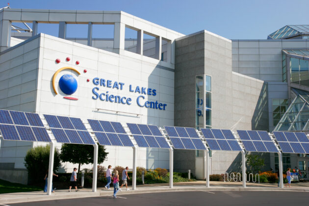 Ohio, Cleveland, Great Lakes Science Center, entrance, solar panels,