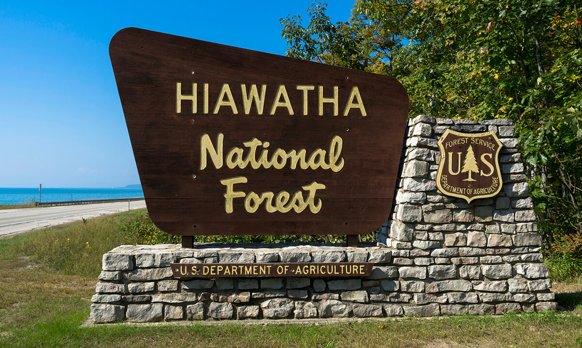 a photo of Hiawatha National Forest sign
