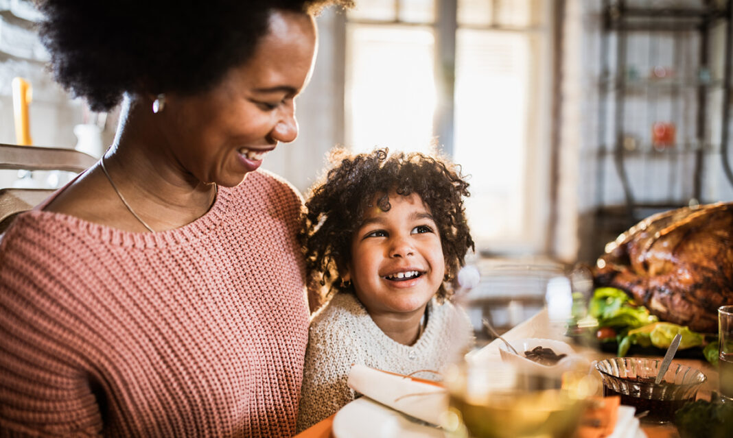 Mother and son with autism enjoying thanksgiving