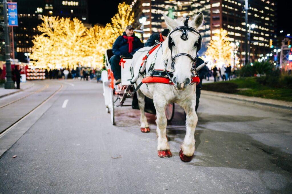 Holiday carriage rides downtown detroit