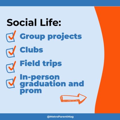Slide highlighting social opportunities at PrepNet Virtual Academy: group projects, clubs, field trips, and in-person graduation and prom.