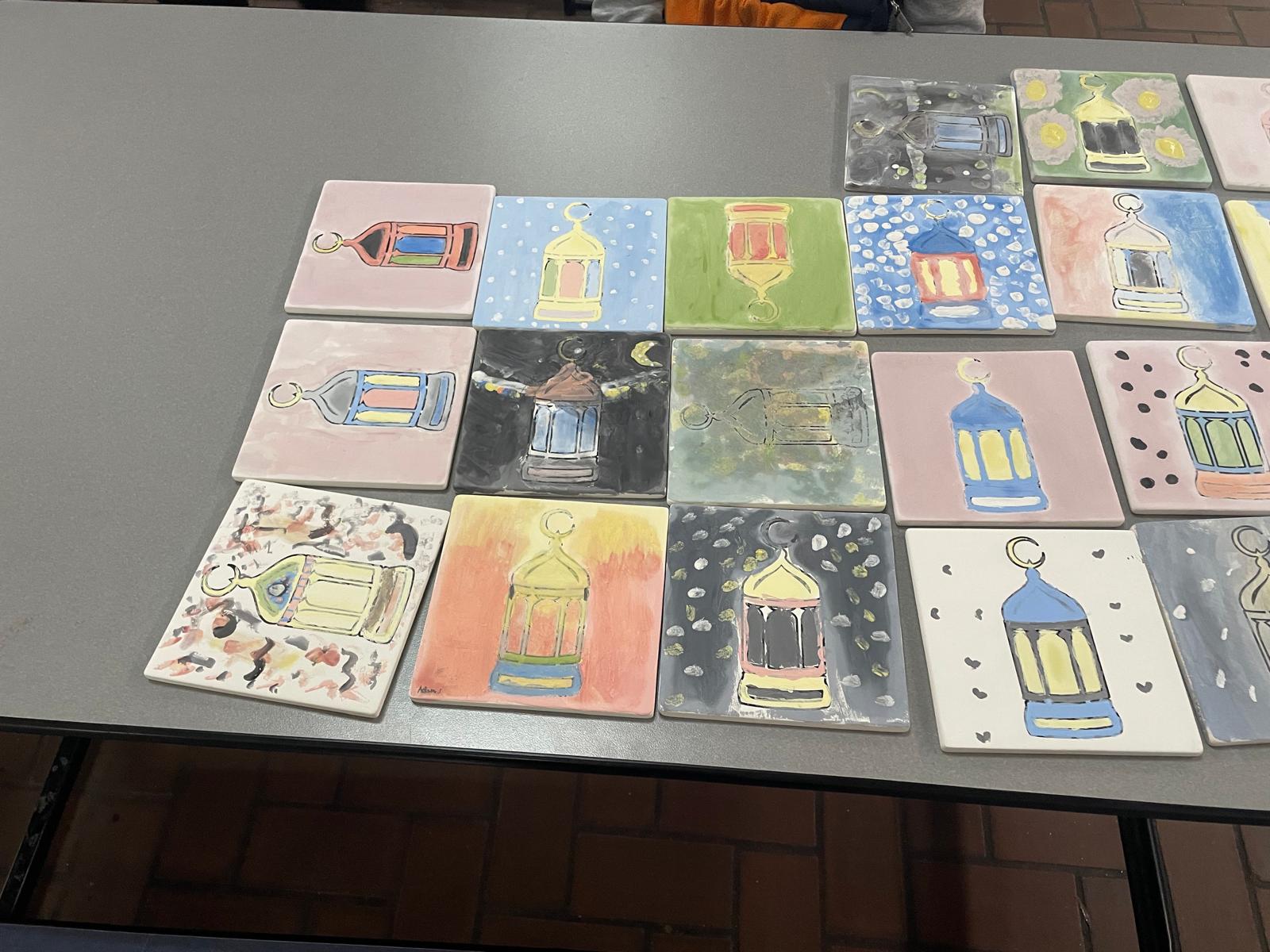 Colorful tile lantern paintings created by students at The Dearborn Academy, a charter school in Michigan