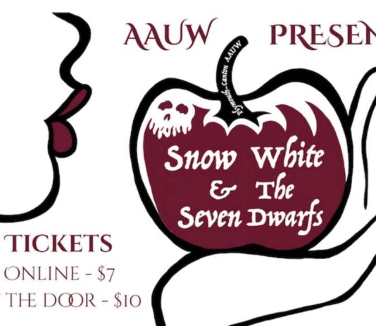 Snow White and the Seven Dwarfs at Garden City High School Poster for Snow White and the Seven Dwarfs play at Garden City High School showing performance dates, ticket prices, and event details.