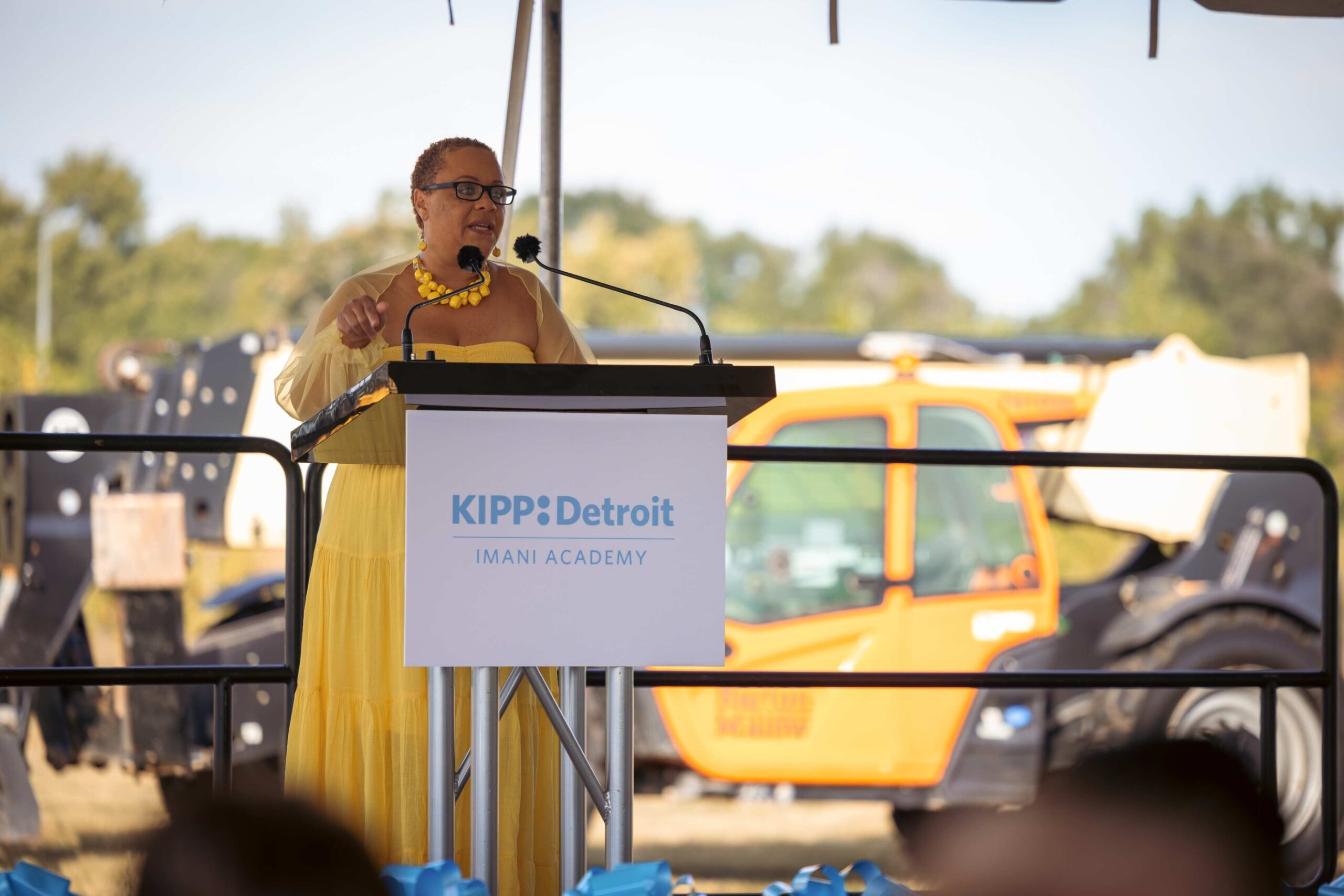 Candace Rogers speaks at the KIPP Detroit Imani Academy groundbreaking ceremony in Gardenview highlighting the new K–12 campus.