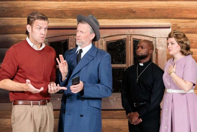 Cast of Catch Me If You Can at Meadow Brook Theatre performing a mystery play filled with suspense and humor