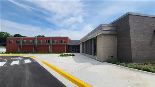 Exterior view of the newly reconstructed DeKeyser Elementary in Sterling Heights with modern design and safety upgrades for Utica students