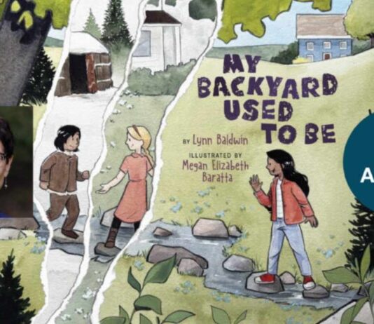 Cover of the book My Backyard Used to Be by Lynn Baldwin with event details for storytime in Ann Arbor featuring the author.