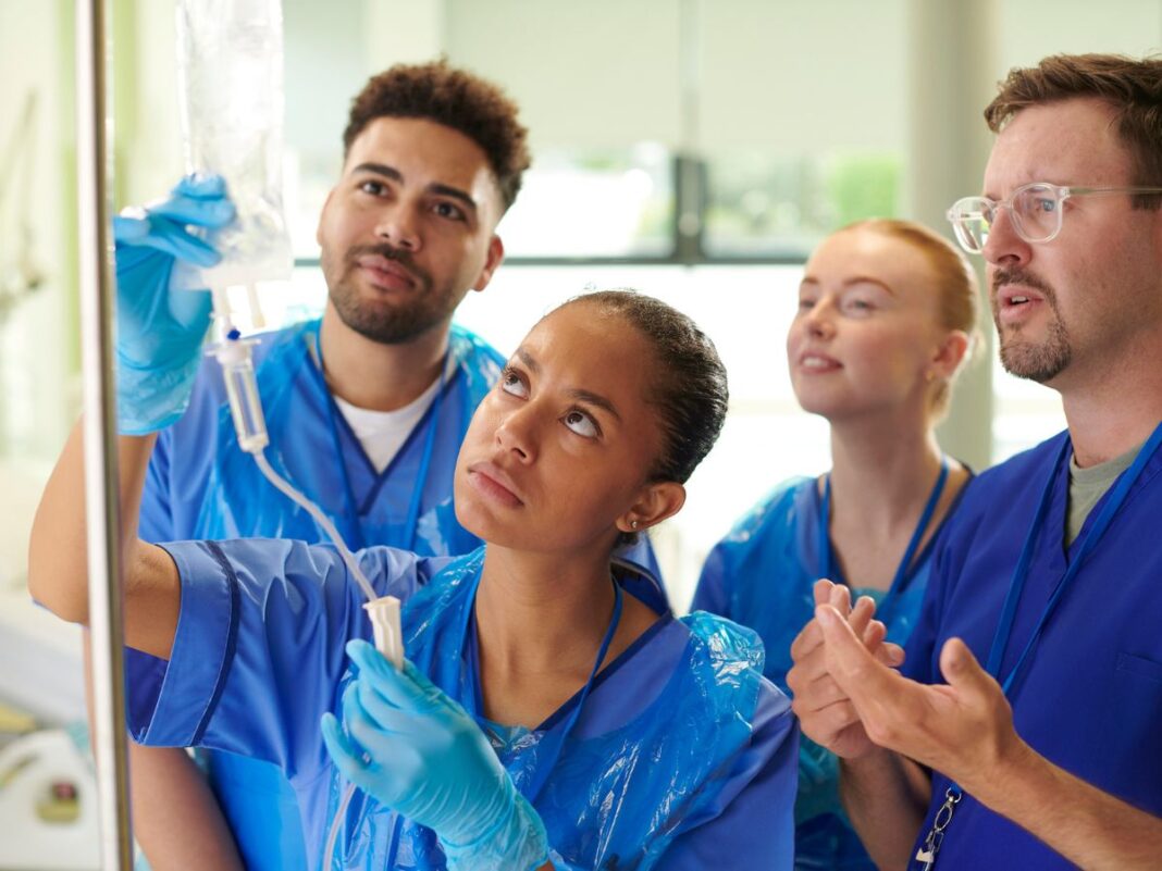 Wayne County Community College District students gaining hands-on healthcare training in a clinical setting