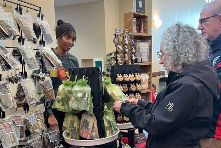 Shoppers browse handmade gifts and local goods at the Canton Holiday Artisan Market at Summit on the Park in Canton Michigan.