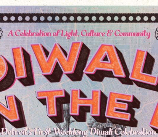 Diwali in the D Colorful graphic for Diwali in the D in Detroit promoting the city’s first weeklong Festival of Lights celebration with art and culture.