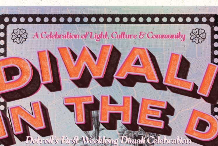 Colorful graphic for Diwali in the D in Detroit promoting the city’s first weeklong Festival of Lights celebration with art and culture.