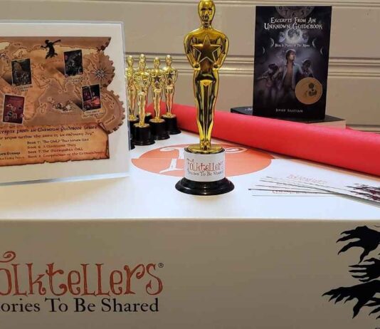 The Folktellers for Literacy program kit includes books, trophies and materials for students to create films with Emagine Theatres in Michigan.