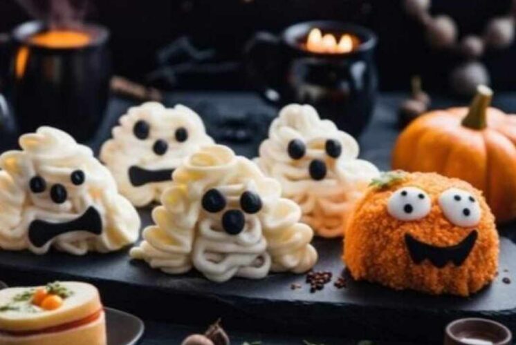 Spooky Halloween treats with ghost and pumpkin designs featured for the Birmingham kids cooking class with Chef Ryan and costumes