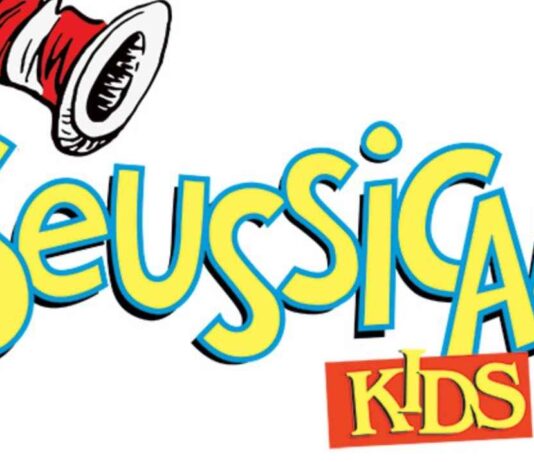 Seussical Kids logo featuring the Cat in the Hat’s red and white hat promoting the Seussical Kids musical at Mainstage Theatre.
