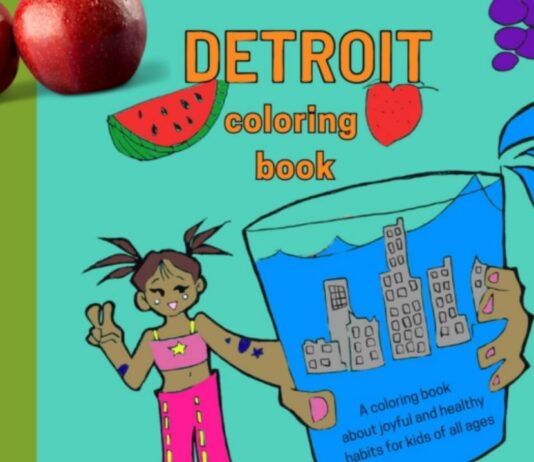 Healthy Detroit coloring book cover with kid friendly artwork promoting joyful and healthy habits for children at the book debut event