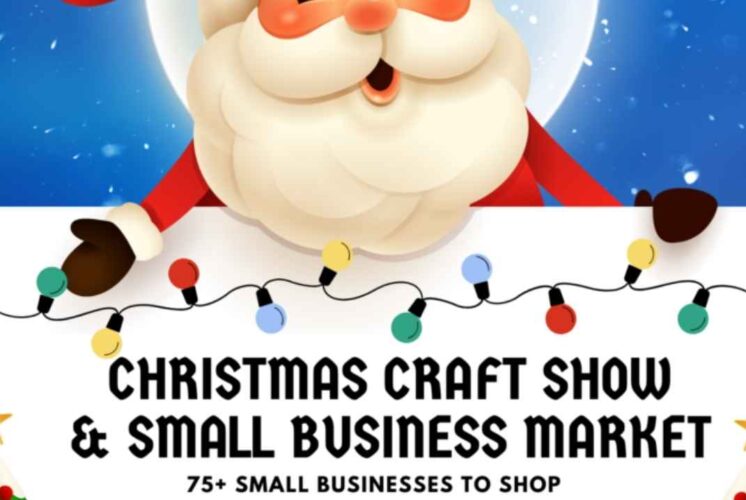 Flyer for the Christmas Craft Show Westwood Mall featuring Santa and promoting small business shopping and holiday activities for families