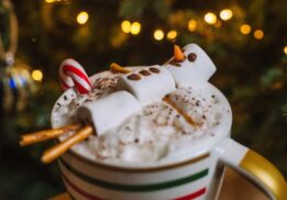 A festive snowman marshmallow treat on hot chocolate adds holiday fun at Hudsons For The Holidays on Nick Gilbert Way