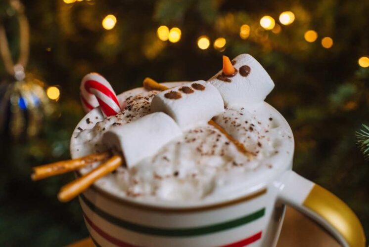 A festive snowman marshmallow treat on hot chocolate adds holiday fun at Hudsons For The Holidays on Nick Gilbert Way
