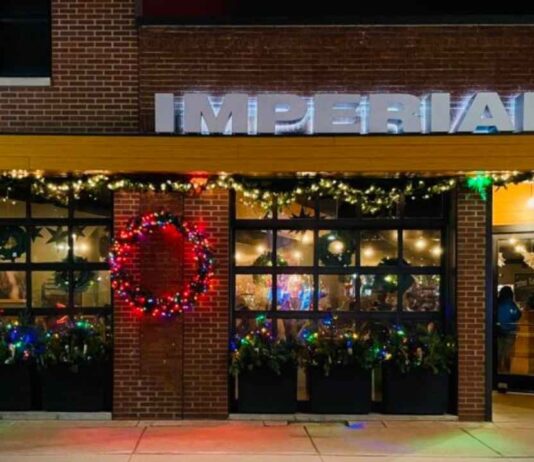 La Posada de Imperial Ferndale Exterior of Imperial in Ferndale decorated with holiday lights and greenery for La Posada de Imperial Ferndale event