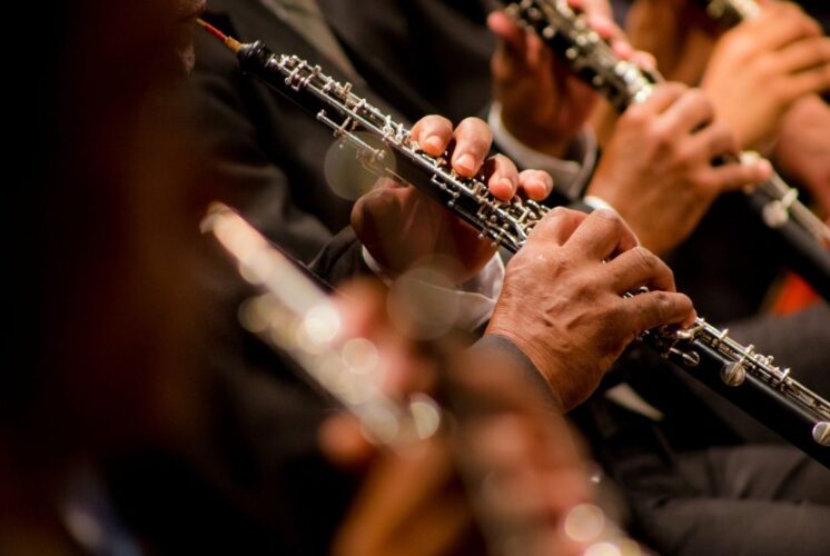 Ann Arbor Concert Band The Planets performed live as musicians play woodwinds during a family friendly classical concert at Michigan Theater