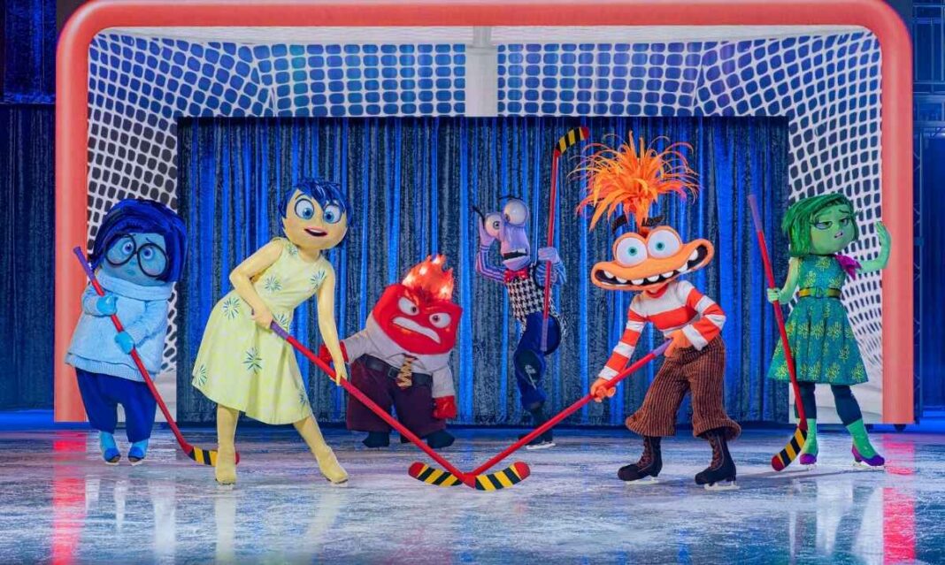 Disney on Ice performers skate during a family show at an arena, showing parents what kids can expect from the live Disney on Ice experience.