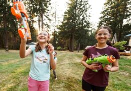 Kids playing Nerf games during Nerf Night at Jack E. Kirksey Recreation Center, a fun indoor activity for elementary and tween ages.