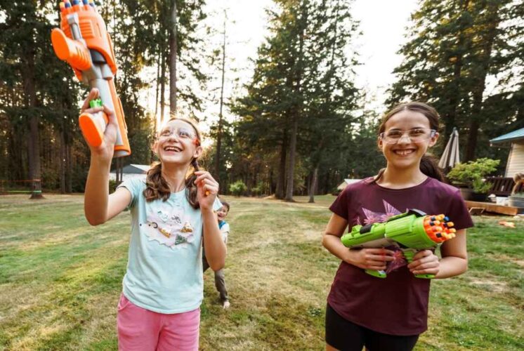 Kids playing Nerf games during Nerf Night at Jack E. Kirksey Recreation Center, a fun indoor activity for elementary and tween ages.