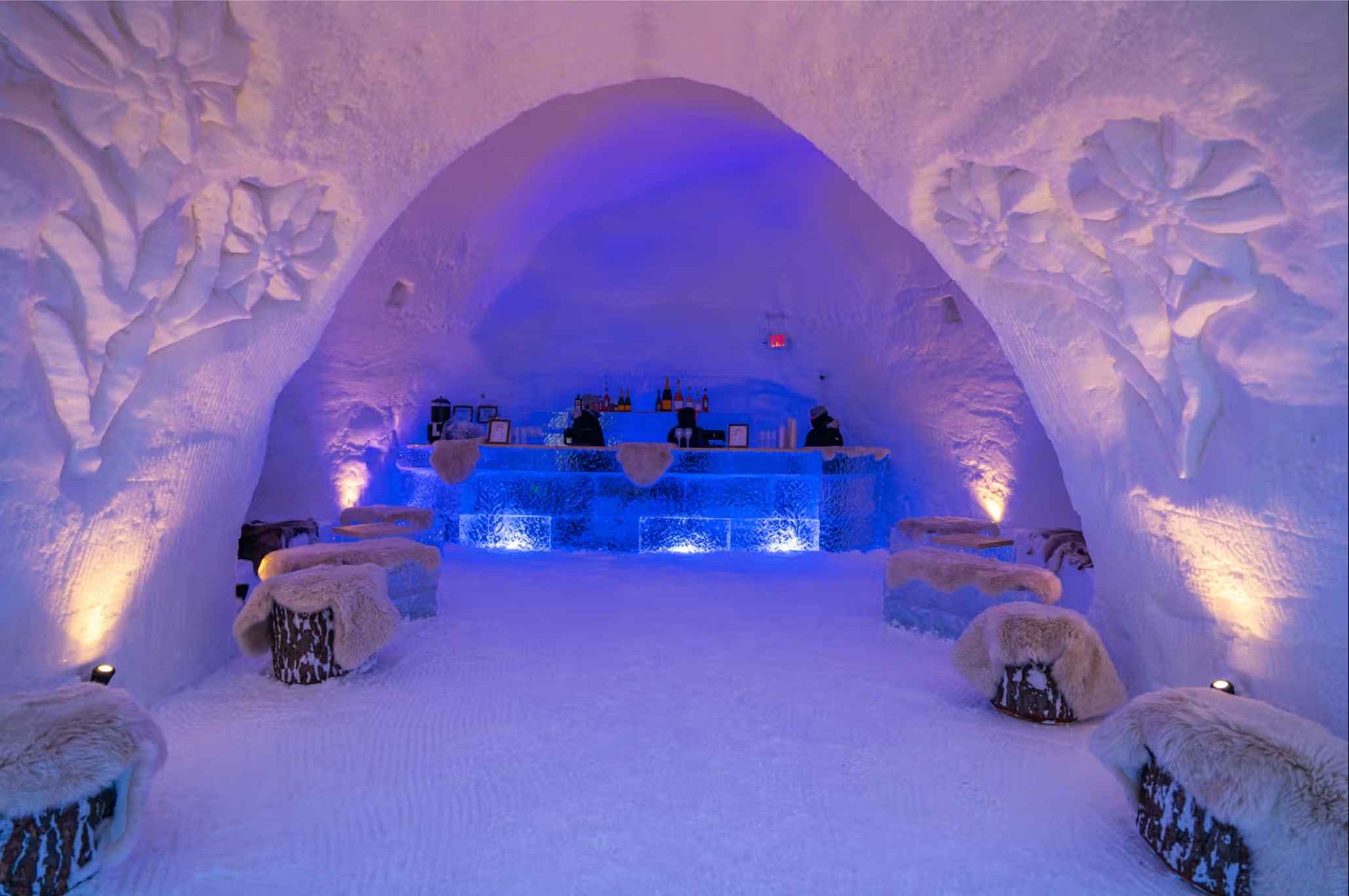 Iglu ice bar at Boyne Mountain in Boyne Falls, Michigan during a winter family getaway.