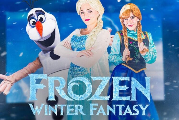 Frozen Winter Fantasy at Fairytale Fun Place with princesses and snowman character performing for kids in Clarkston